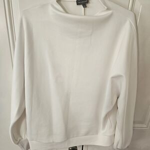 The Limited Cream Boxy Top with Mandarin Collar and Long Sleeves